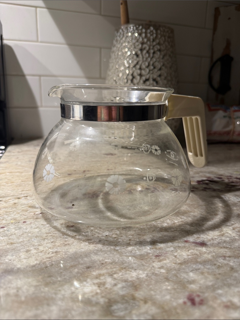 Vintage Floral Glass Coffee Carafe with Cream Handle